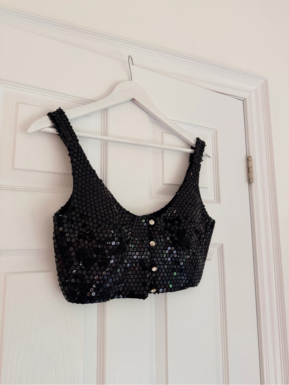 Vintage Y2K LOUCAS Black Sequin Crop Top Size 8